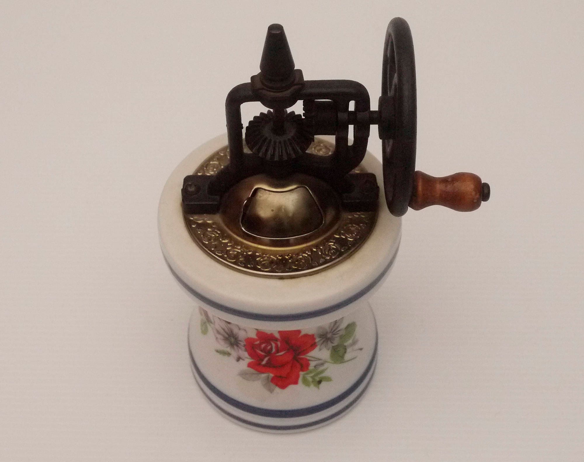 French Ceramic Pepper Mill Red Rose Pattern