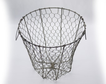 Vintage French Chicken Wire Laundry Basket