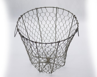 Vintage French Wire Laundry Basket – Rustic Industrial Farmhouse Bin