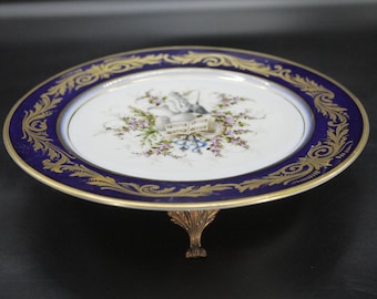 Limoges Porcelain Tazza with Ornate Ormolu Mount - Antique Centerpiece