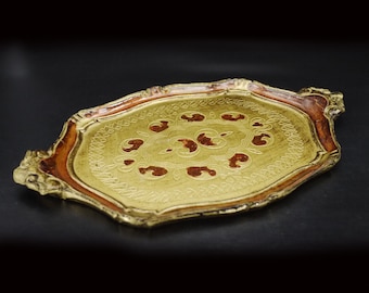 Florentine Giltwood Tray, Vintage Hand Painted Drinks Tray