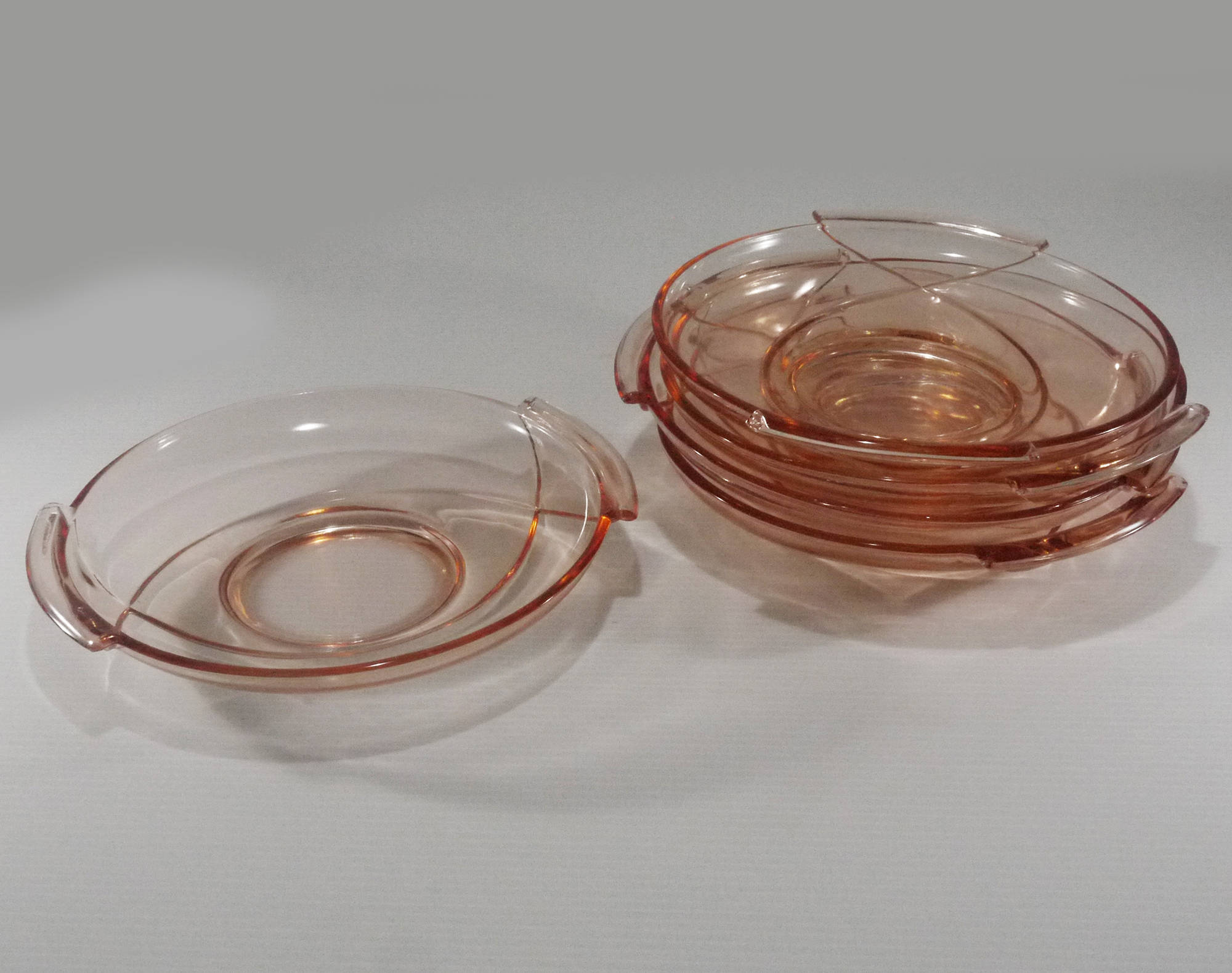 1930S French Pink Glass Dish Set Of 5