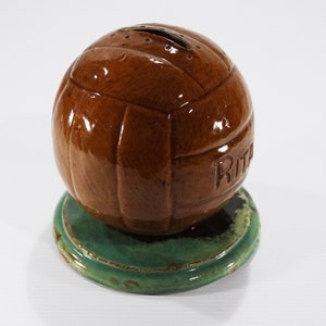 Vintage Soccer Ball French Pottery Coin Bank image 2