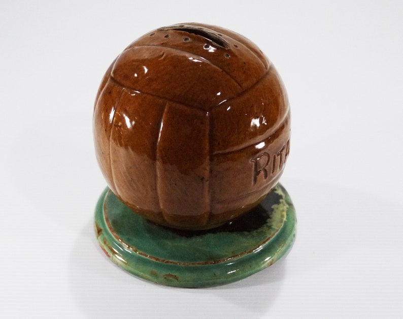 Vintage Soccer Ball French Pottery Coin Bank image 2