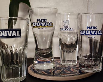 Mid Century Collectible DUVAL Pastis Shot Glass Set of 4 French Bistro Barware