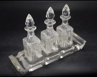 Set of 3 Vintage Crystal Perfume Bottles Art Deco Miniature Perfume Tantalus french Bathroom Countertop accessories