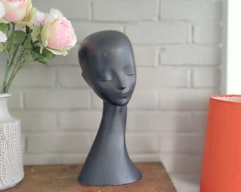 フランス製マネキンヘッド胸像、黒樹脂製、カマフレックス社製、パリ