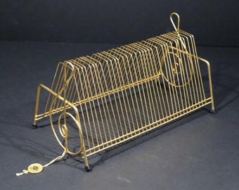 Vintage Gold Wire Vinyl Record Rack, French Tabletop Record Display