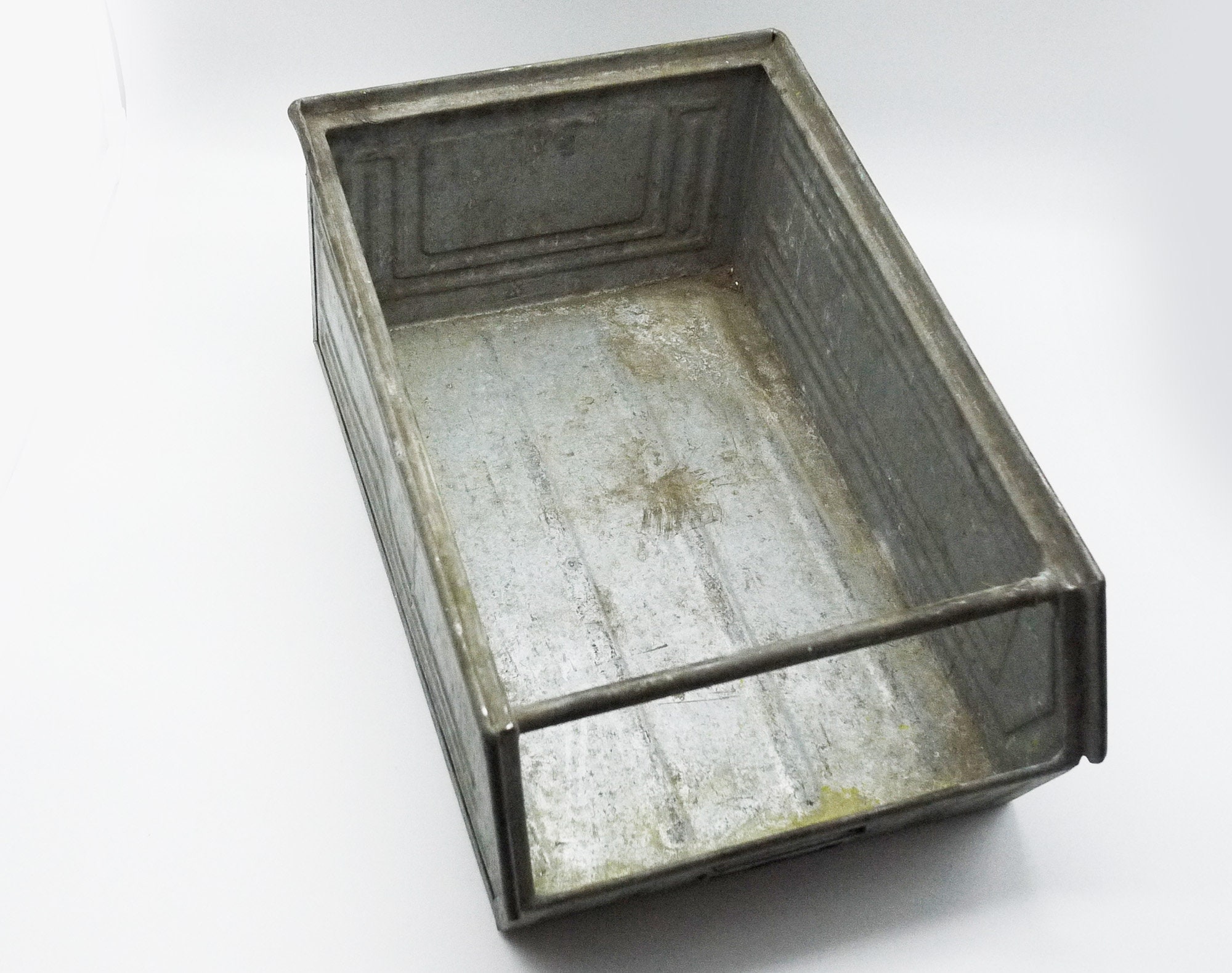 Vintage French ZInc Storage Bin, Galvanized Metal Large Stackable Bin