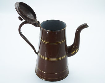 Antique French Coffee Pot Brown Enamelware Cafetiere