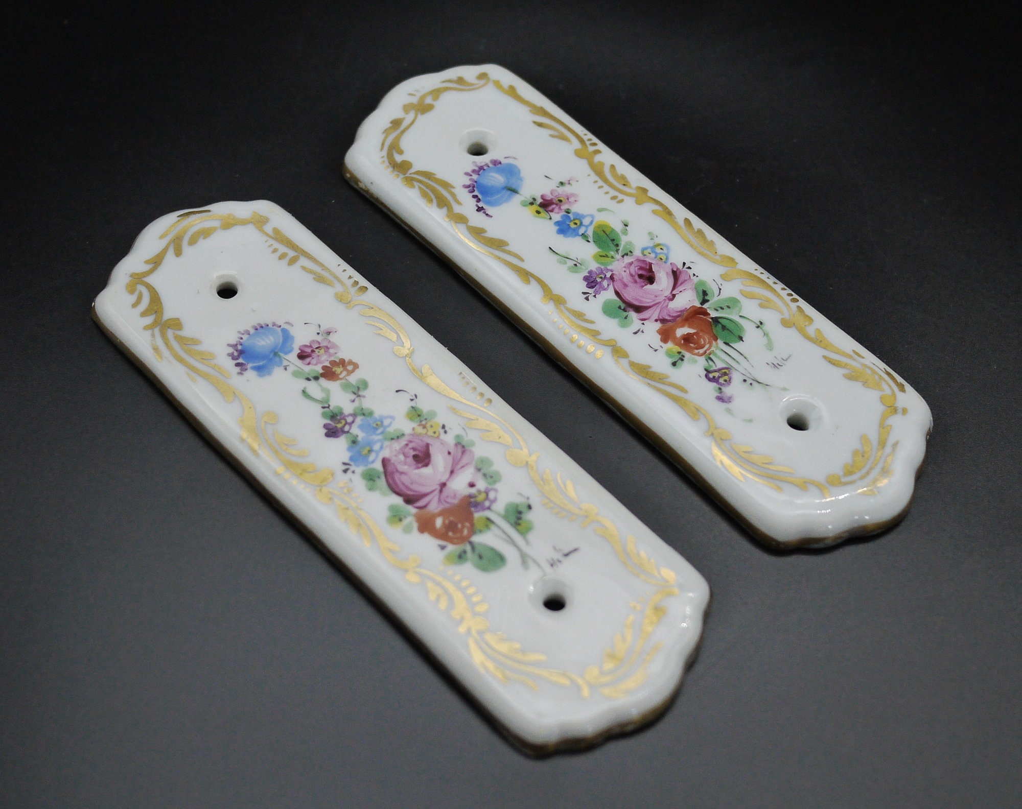 Vintage French Porcelain Door Finger Plates Set