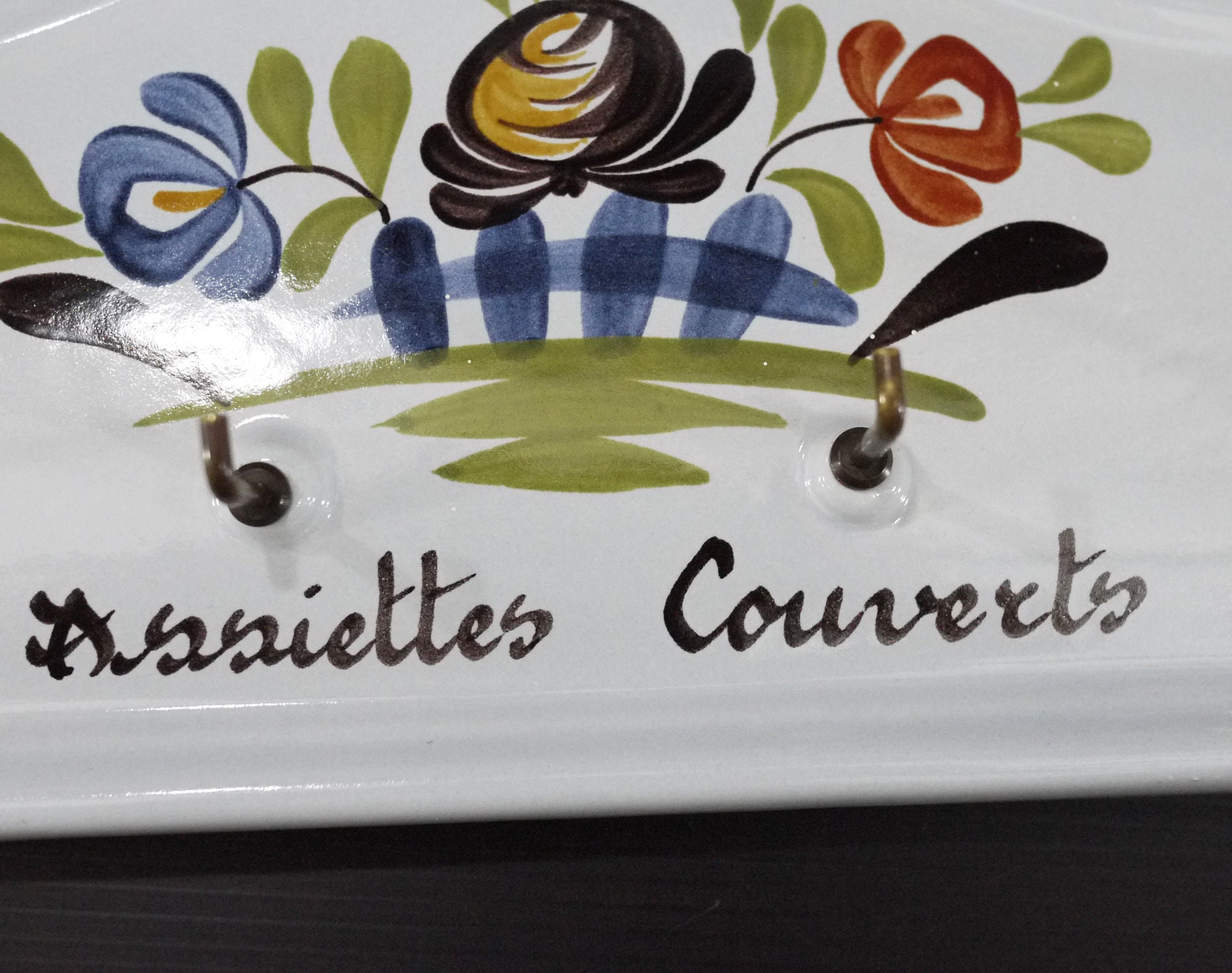 French Ceramic Tea Towel Holder Kitchen Wall Decor