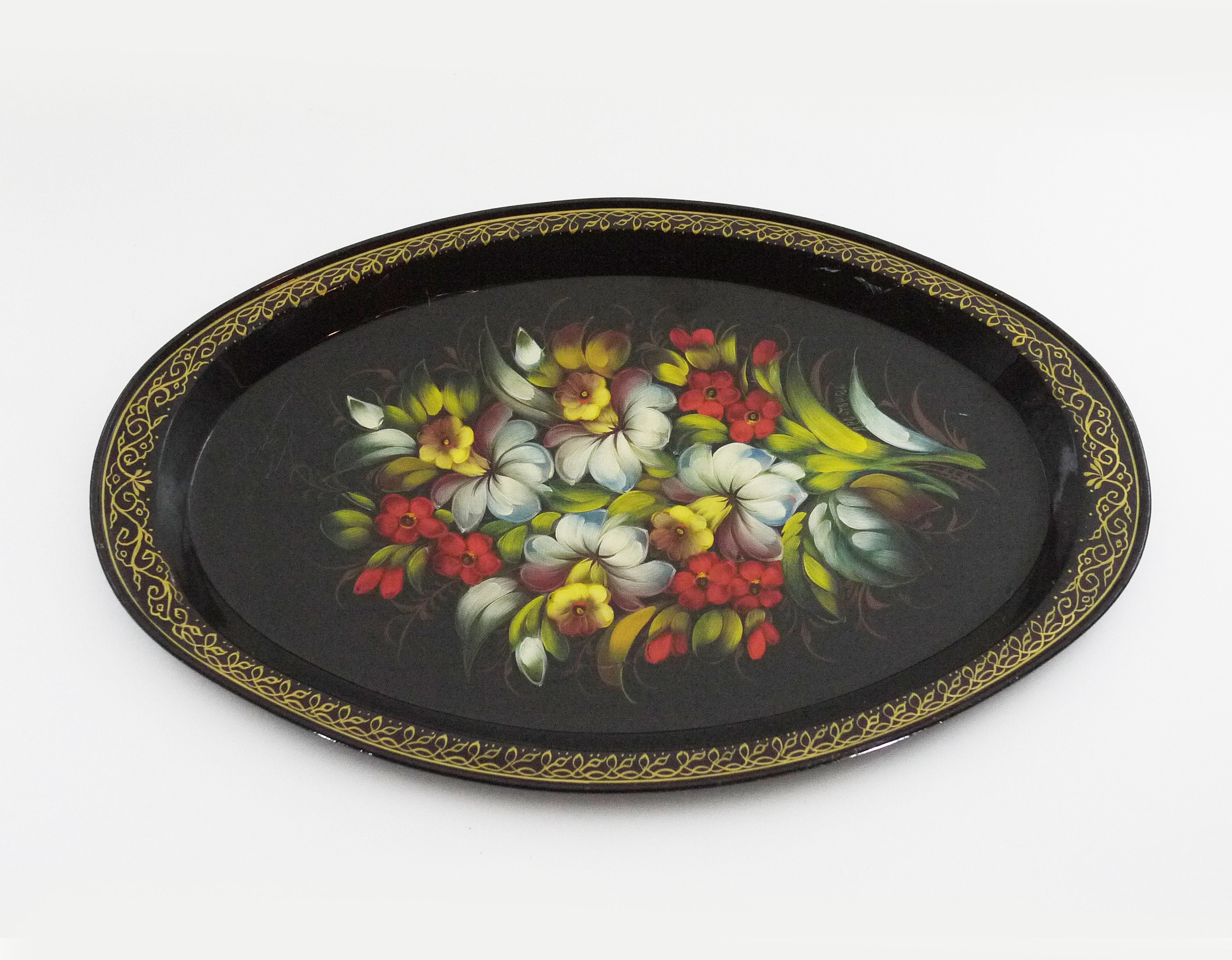 French Oval Hand Painted Tole Tray