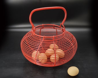 Large Wire Egg Basket French Red Storage Basket Vintage Kitchen Decor