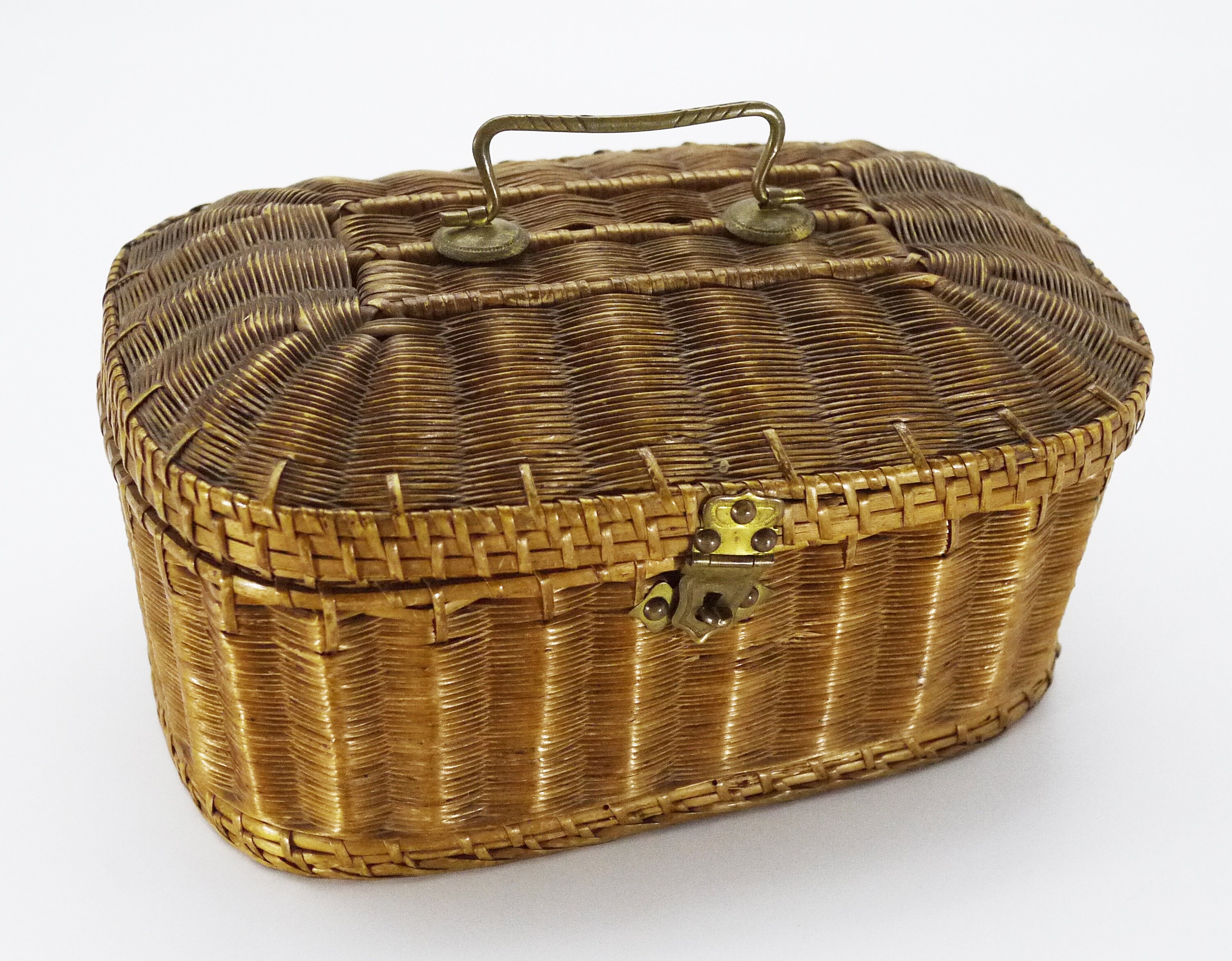 French Antique Sewing Basket with Lid