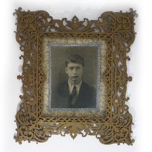 Antique Black Forest Carved Wood Frame with Glass