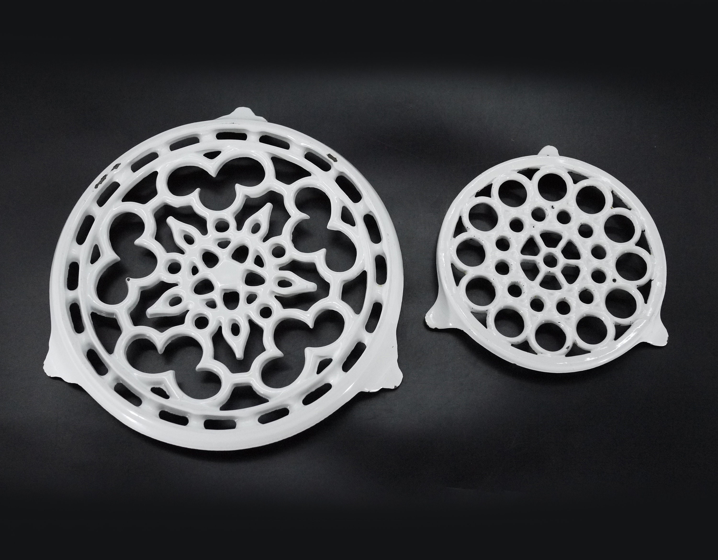 French Cast Iron White Trivets, S/2
