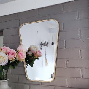 French Asymmetric Brass Wall Mirror, 1960s Rockabilly Decor image 6
