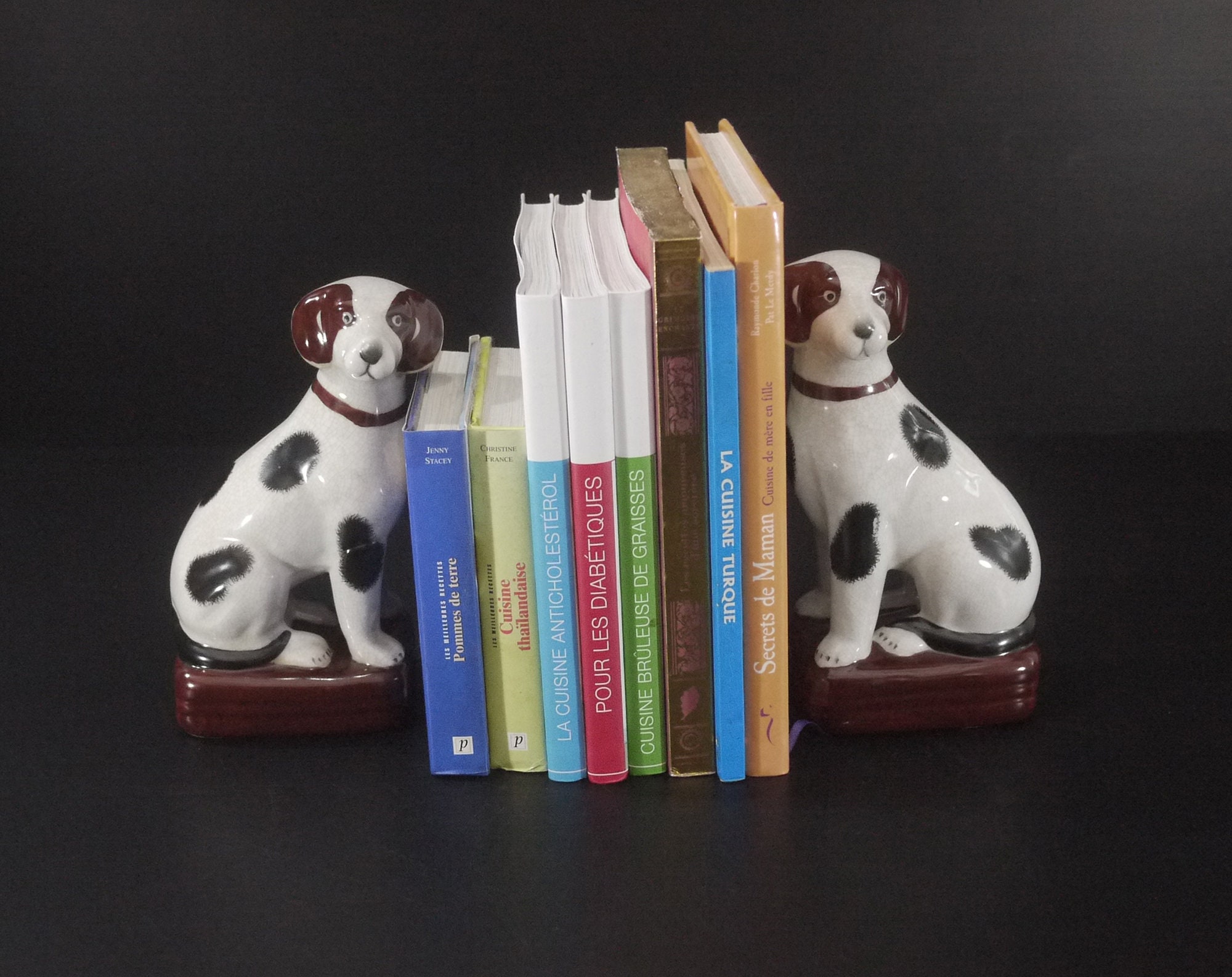 Antique Glazed Ceramic Dog Bookends
