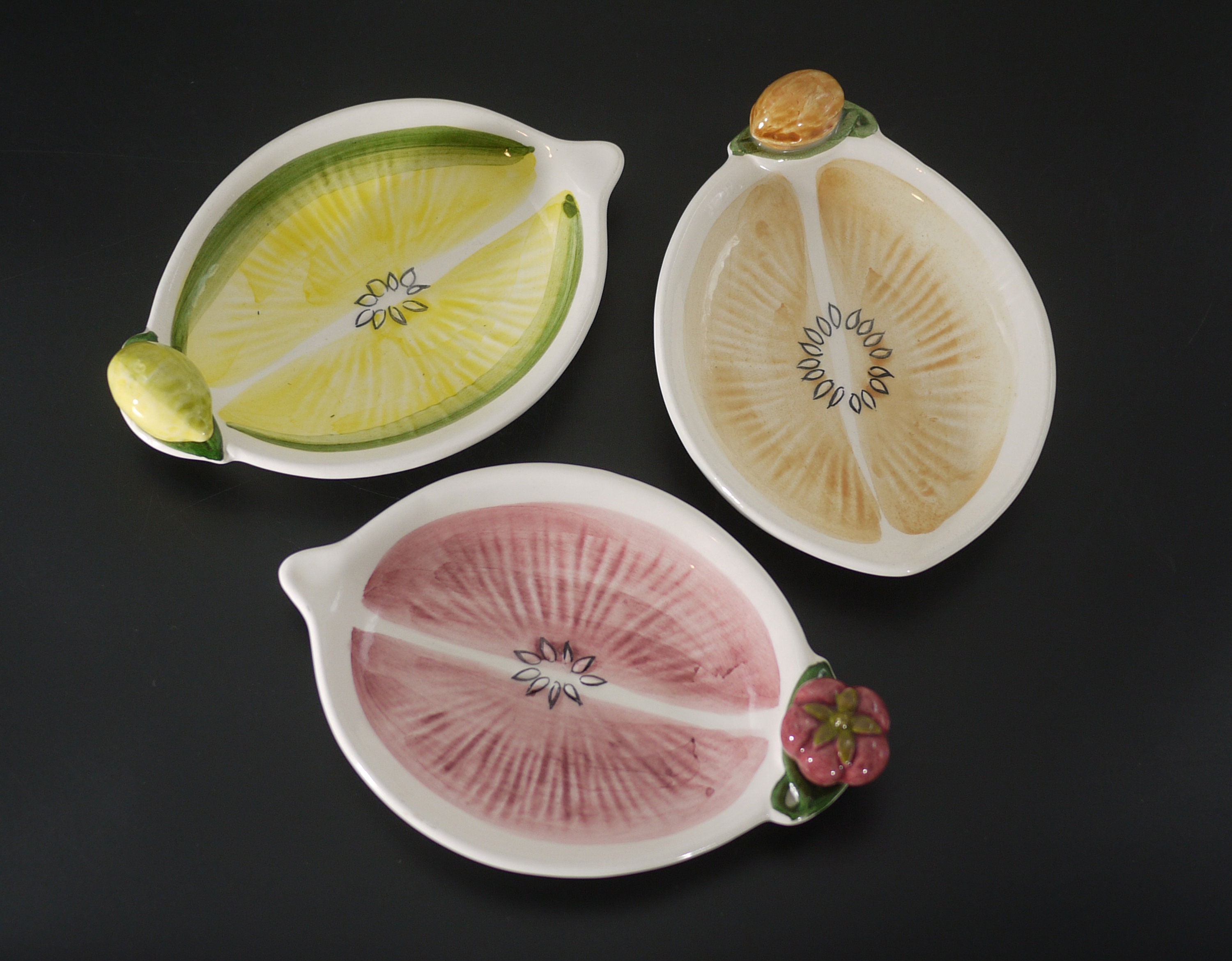 Vintage Ceramic Figural Lemon Dishes, S/3