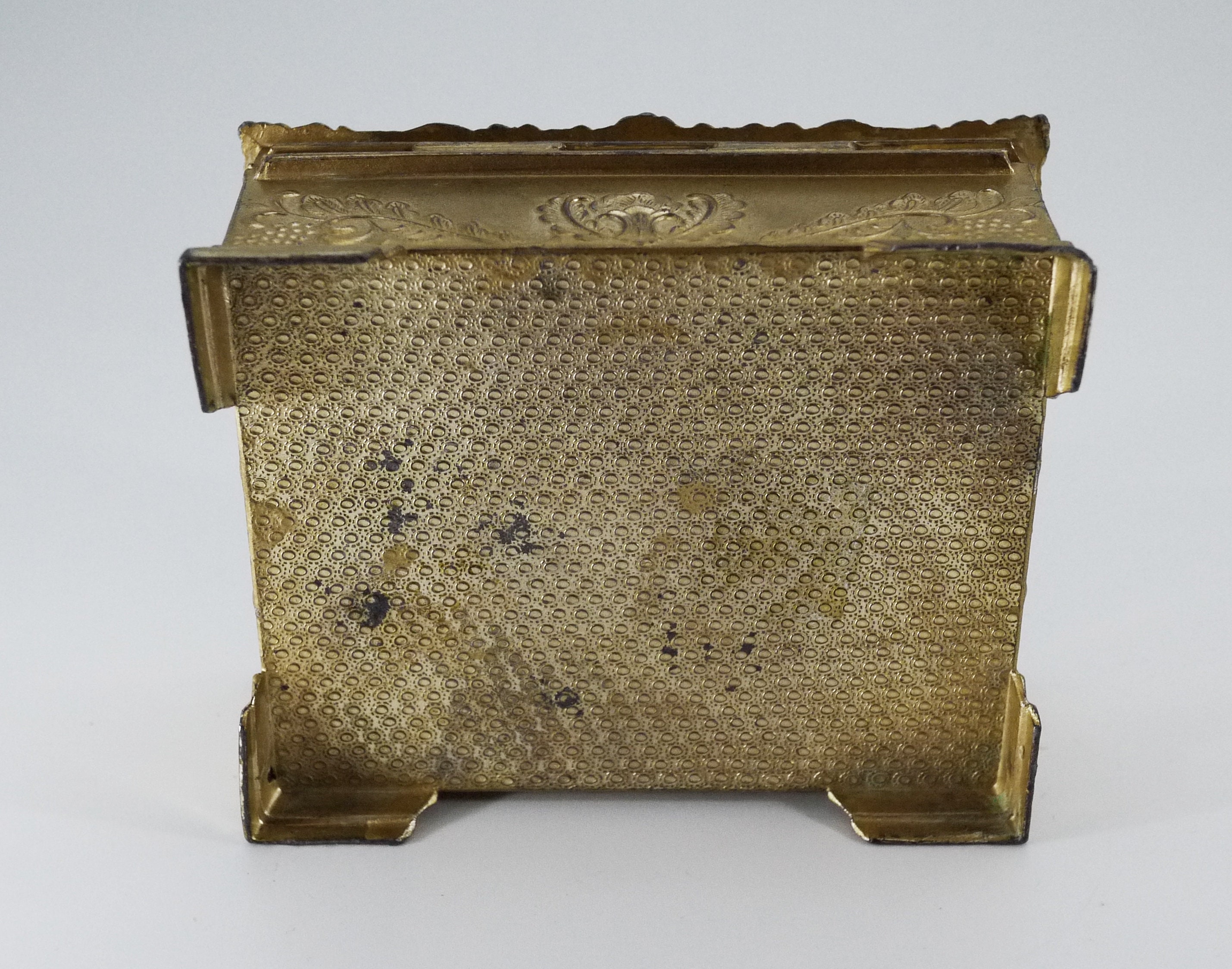 Vintage French Ornate Gold Metal Jewelry Box Gift For Her