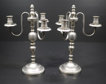 Pair of Vintage Silver Candelabras Silver Pewter Candle Holders Table Centerpiece