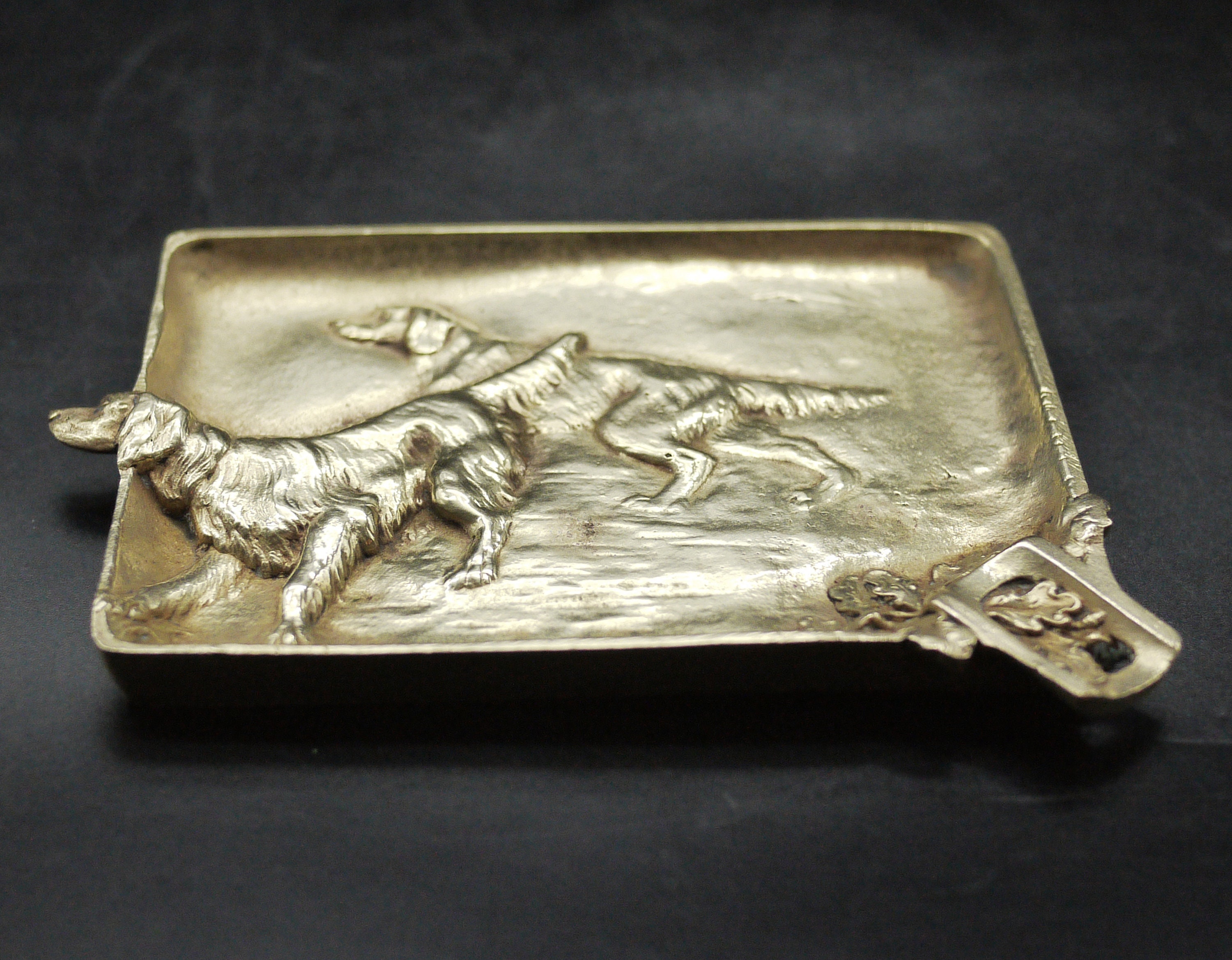 Antique Brass Ashtray with Hunting Dogs