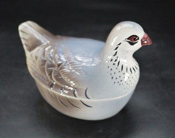 Vintage Ceramic Partridge Tureen and Cover French Rustic Terrine Dish by Michel Caugant