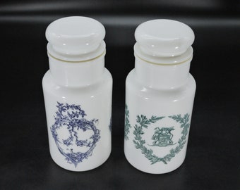 Vintage Milk Glass Italian Pharmacy Jars, S/2