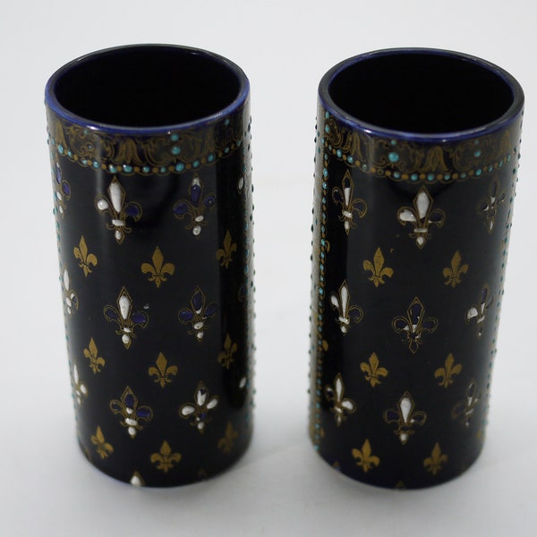 Gien French Faience Fleur de Lys Vases Pair