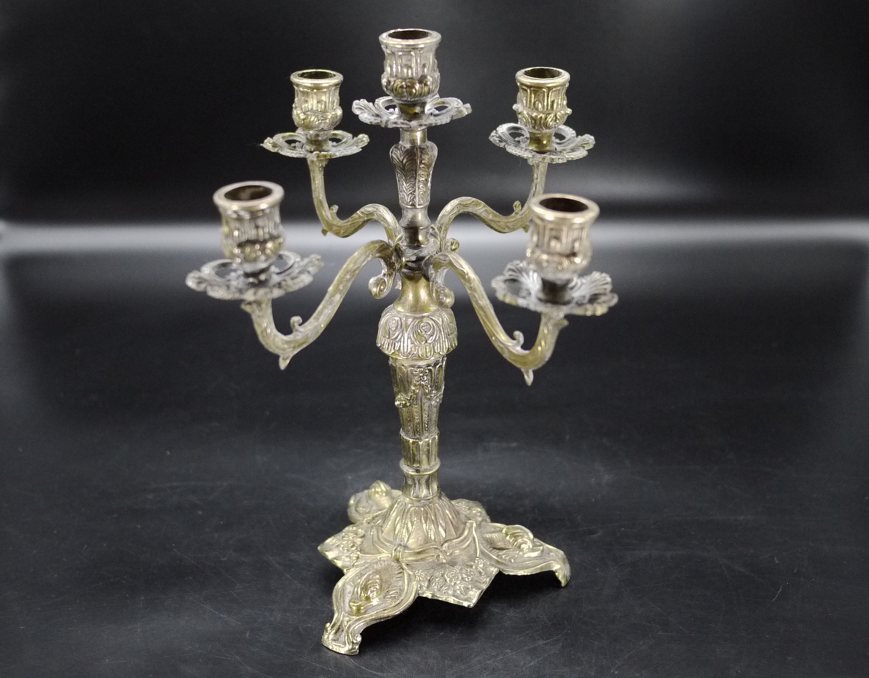 French Ornate Brass Candelabra 5 Arm