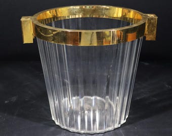French Vintage Gosset Champagne Ice Bucket Clear Lucite and Gold Wine Cooler Regency Barware