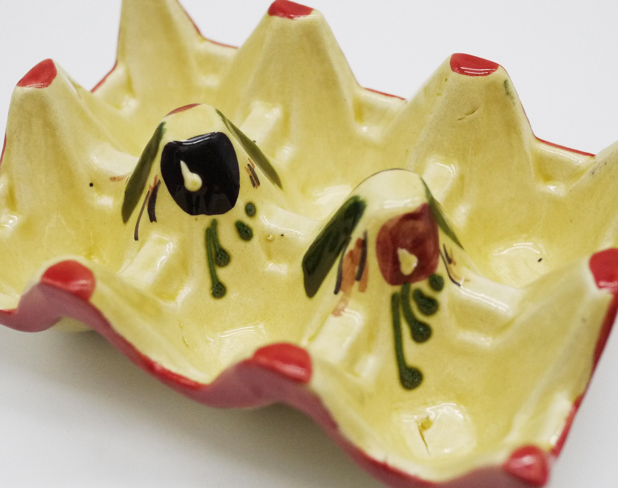 French Ceramic Egg Tray, Vintage Hand Painted 6 Cup Egg Carton, Provence Kitchen