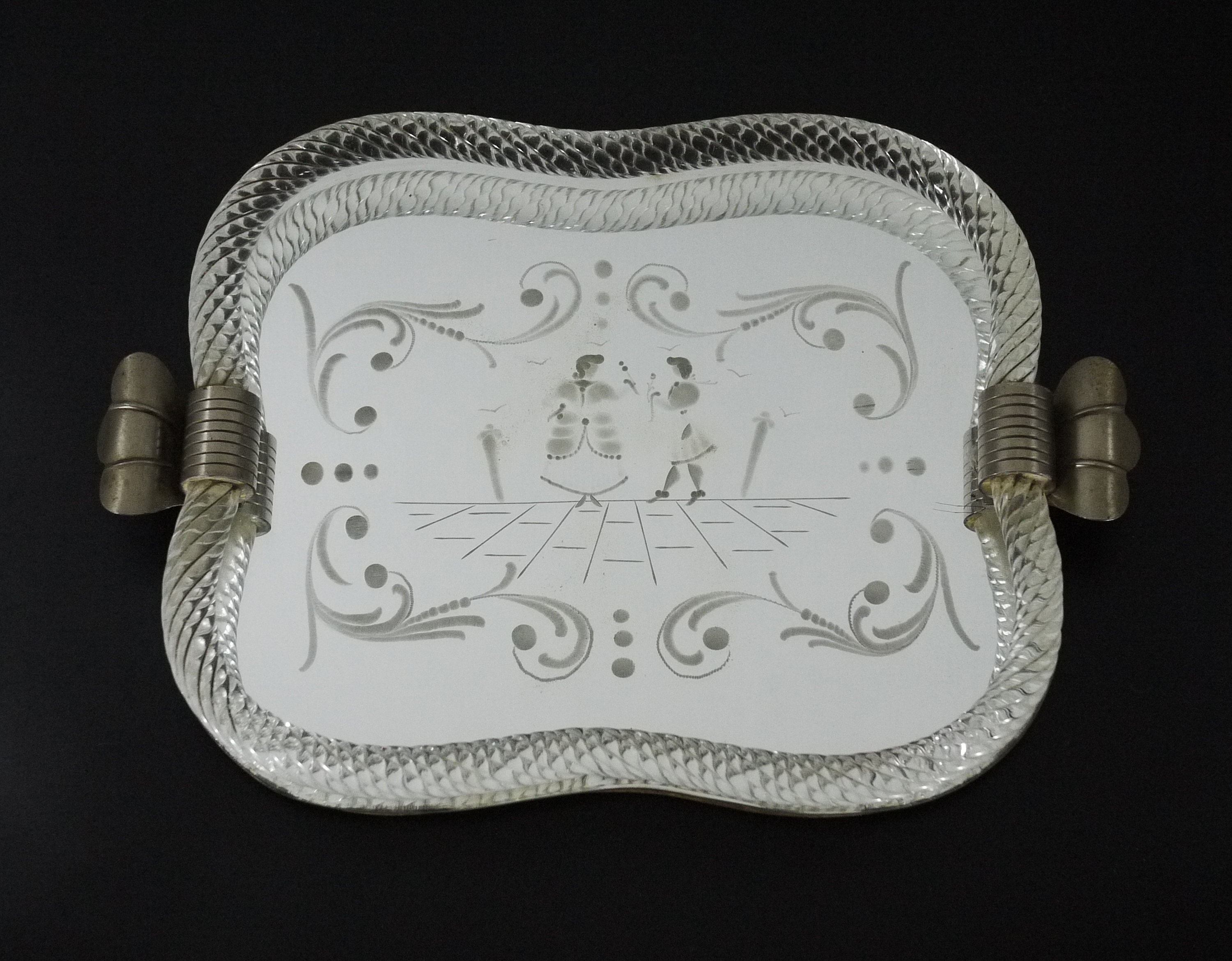 Murano Venetian Twisted Glass Rope Mirrored Tray