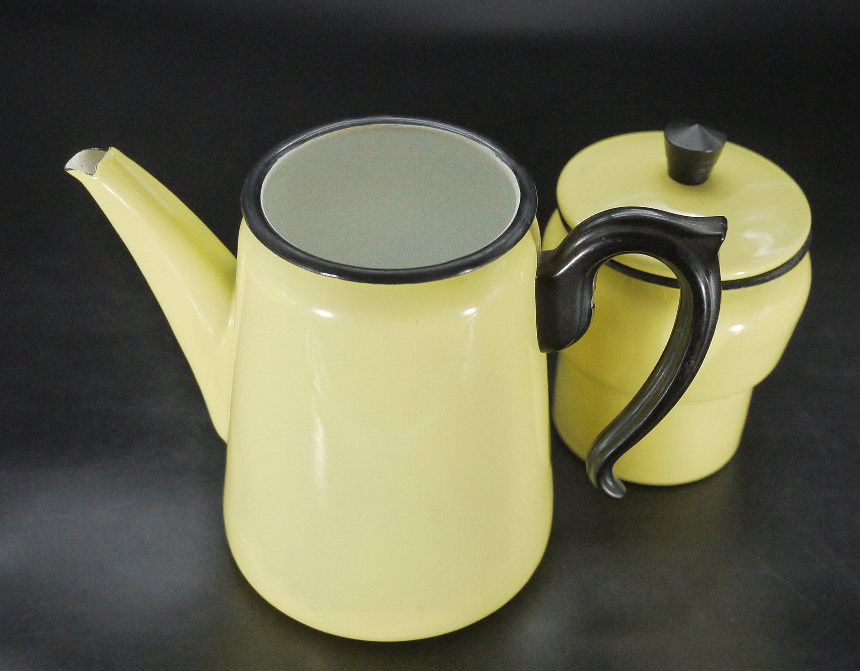 Vintage French Enamel Yellow Coffee Pot Biggin Etsy