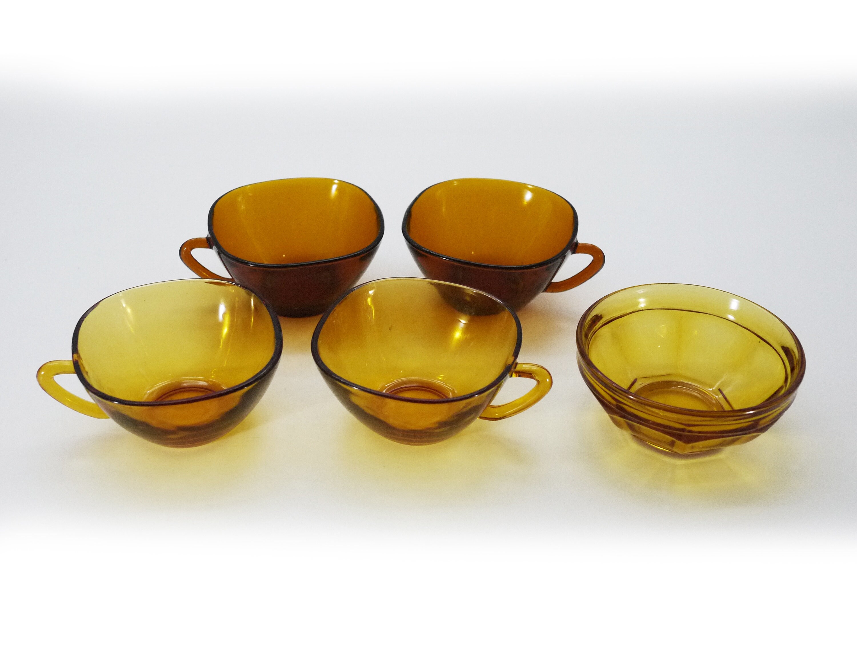 Vereco French Amber Glass Coffee Cup & Sugar, S/5