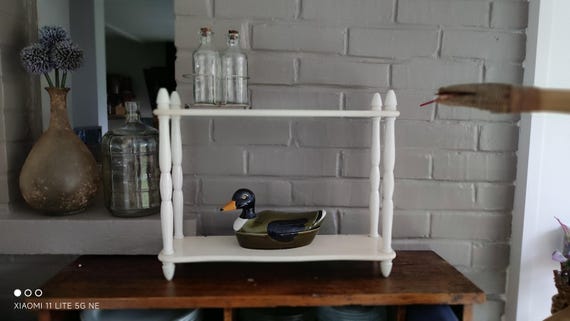 Antique French Wall Shelf in White Painted Wood With Spindle