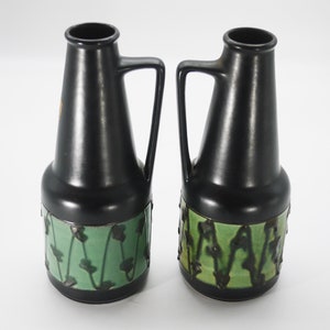 Mid Century Green and Black Vases Set - Modern German Pottery Home Decor