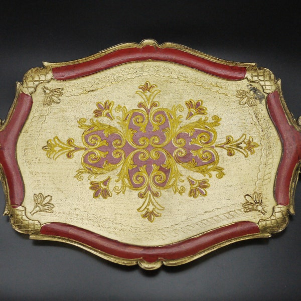 Italian Florentine Red & Gilt Ornate Serving Tray