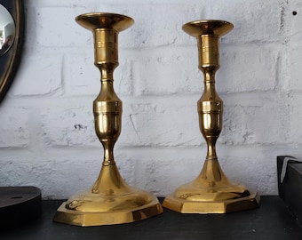 Pair of Antique French Candlesticks Brass Candelabras Candle Holders