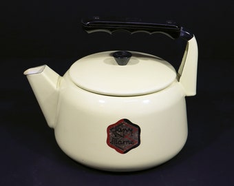 Vintage French Enamel Kettle, Yellow Teapot