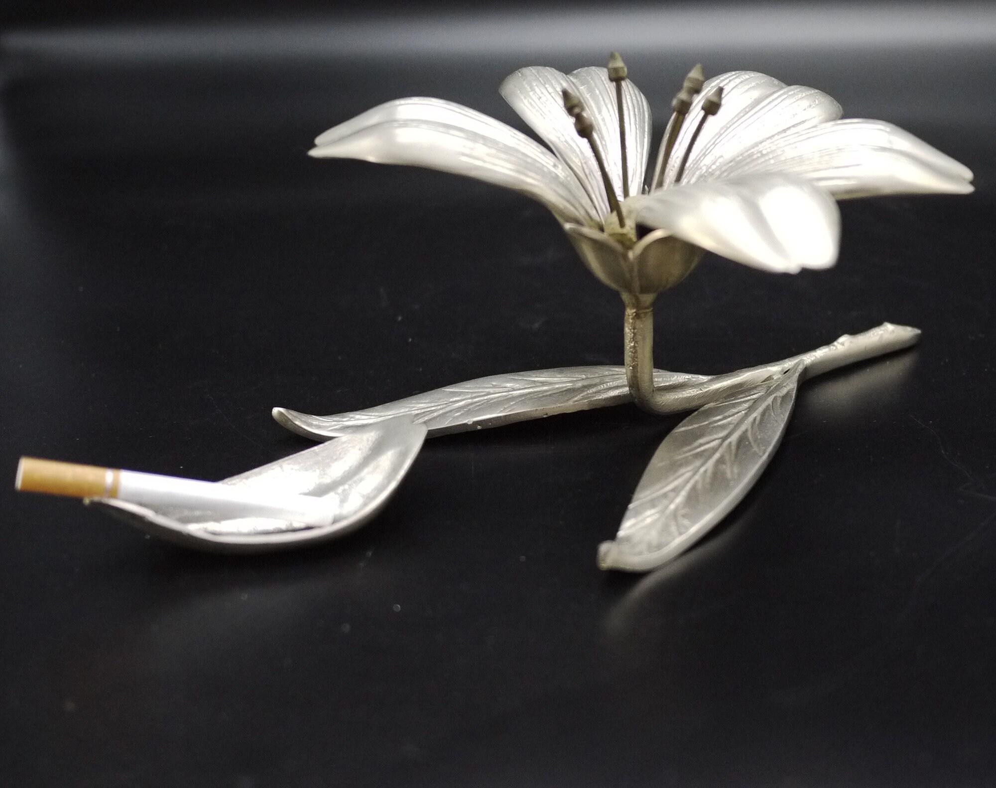 Vintage Flower Ashtray Silver Flower Petal Ashtray S. Agudo Style