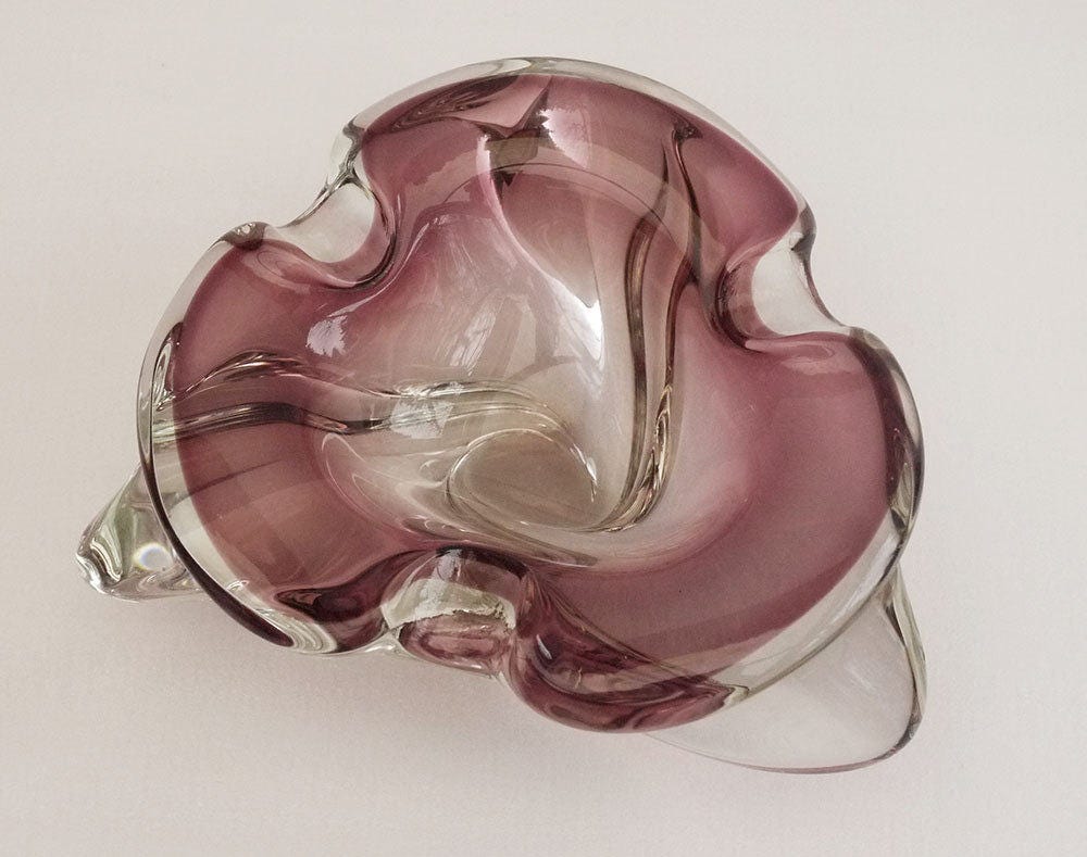 Murano Glass Ashtray, Vintage Purple Murano Glass Bowl Biomorphic Cigar Ashtray