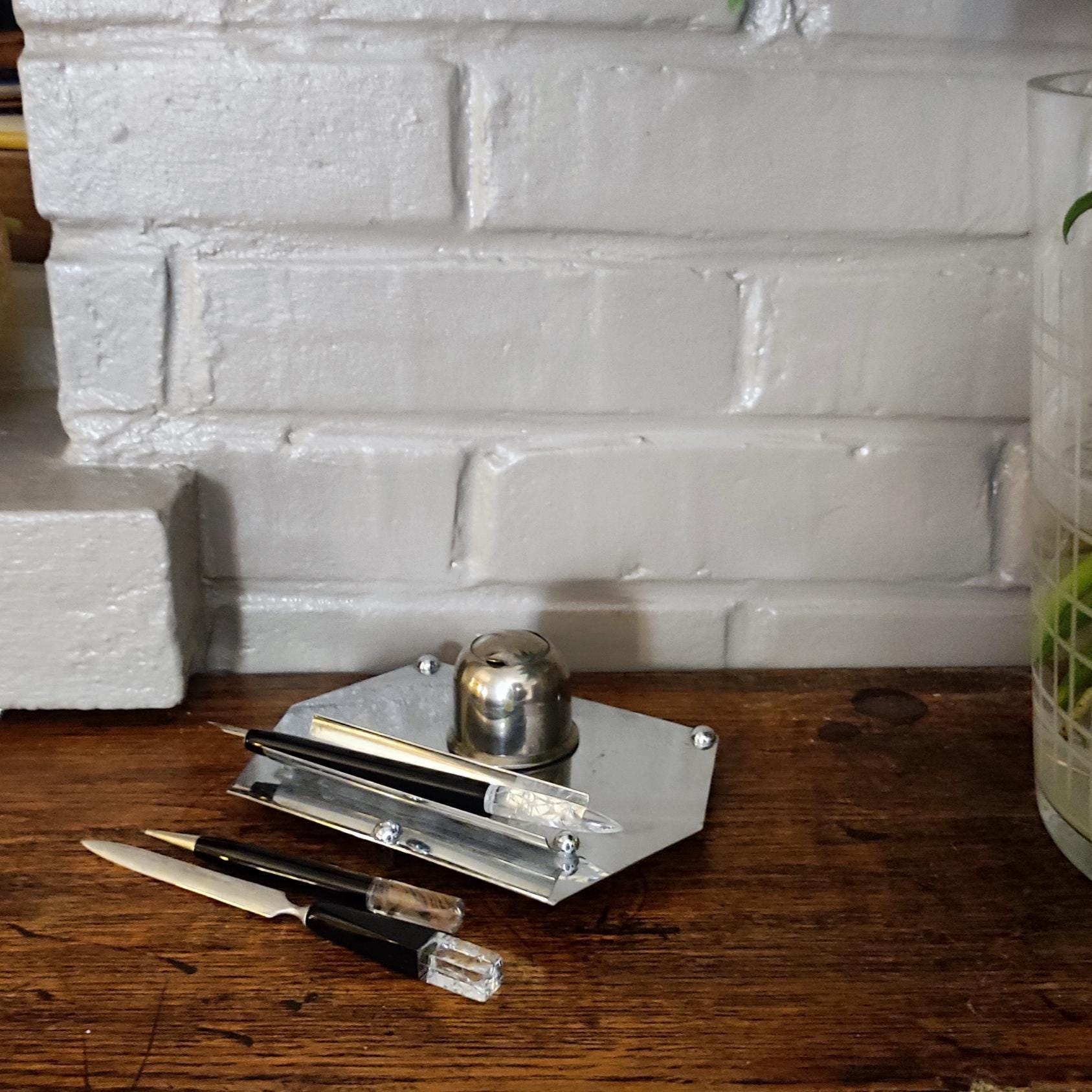 French Art Deco Desk Accessories set in Chrome and Black Bakelite, 1930s