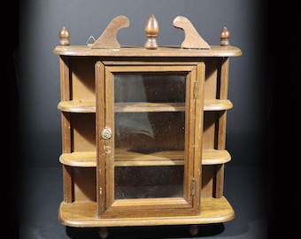 Vintage French Wall Cabinet Wood Glass One Door Wall Curio Cabinet Farmhouse Display Shelf