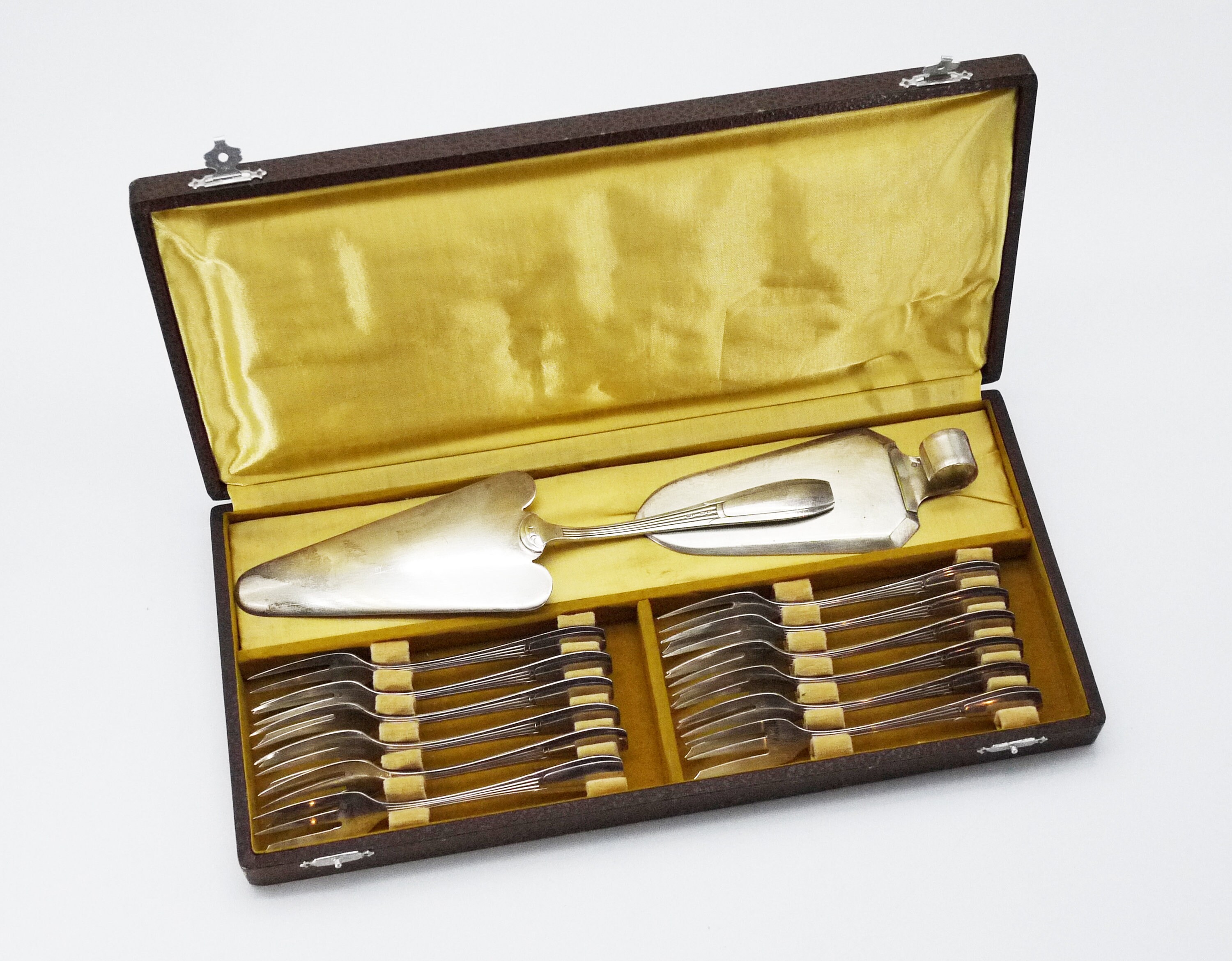 Art Nouveau Silver Plate Cake Set, 14 Pcs in Original Box