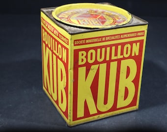 Vintage French Tin Advertising KUB Bouillon Canister, Food Storage Tin