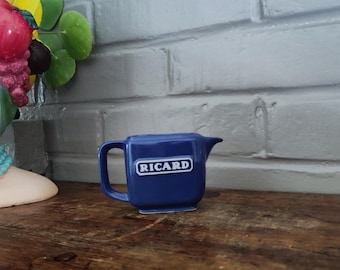 French Ricard Mini Blue Ceramic Jug, Small Pastis Water Jug