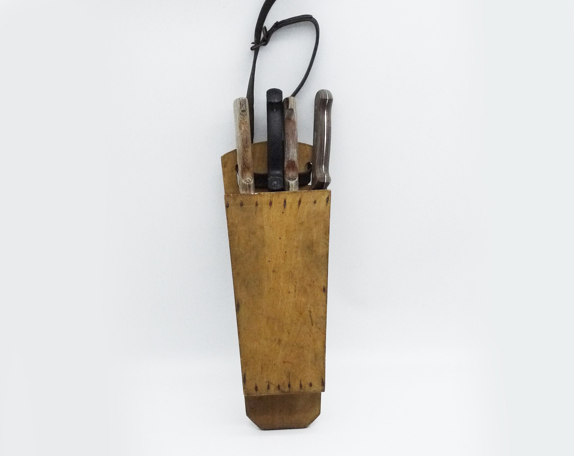 Antique Wooden Knife Block, French Chef Knives Belt, Butcher Scabbard