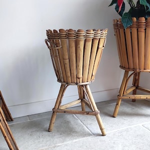 Vintage French Bamboo Decorative Plant Stand Vase Holder